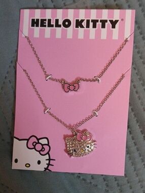 Hello Kitty Pink Crystal Layered Necklace Set